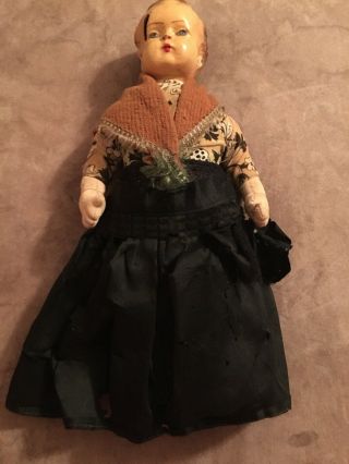 Antique Doll C1860 - 1900 Lady Vintage Closed Mouth Doll Old Dress