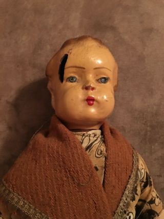 Antique doll c1860 - 1900 lady Vintage closed mouth doll old dress 2