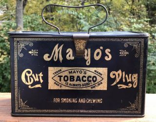 Antique Mayo’s Cut Plug Tobacco Lunch Box Style Tin Vintage Advertising