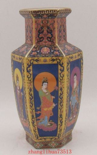 230mm Handmade Painting Cloisonne Porcelain Vase Figures Yongzheng Mark Deco Art