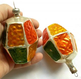 2 Old Antique Vintage Ussr Russian Glass Christmas Xmas Ornament Tree Decoration