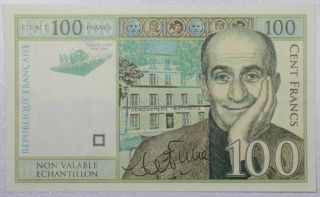 France 100 Francs 2014 Unc Rare Specimen Test Note Banknote - Louis De Funes