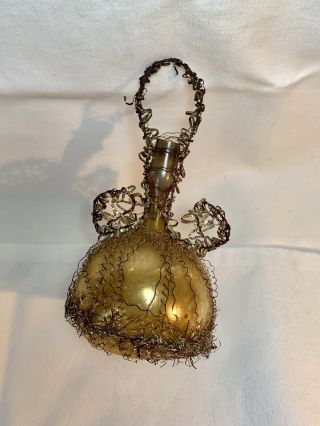 Antique Victorian Glass Vase Urn Wire Wrap Christmas Bulb Ornament C1900