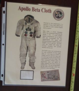 Rare Official Nasa Apollo Spacesuit Beta Cloth Pressure Garment Assmby Piece 2 "