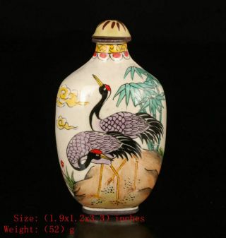 Unique Chinese Cloisonne Snuff Bottle Painted Crane Precious Christmas Gift