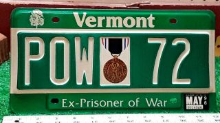Vermont - 1997 Former Prisoner Of War License Plate - Rare Type,  Cond