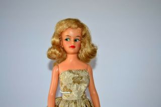Vintage Ideal 1965 Glamour Misty Doll Wearing A Vintage Clone Gold Lame Dress