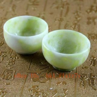 A Pair Jade Cups Chinese Hand Carved Jade Tea Cups Natural Jade Small Tea Bowls 3
