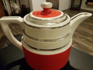 Rare Vintage Hall Kitchenware Coffee Tea Pot Red With Platinum Trim Bands