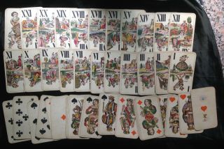 Complete Set C1900 Antique Austrian August Denk Tarot Playing Cards 54/54