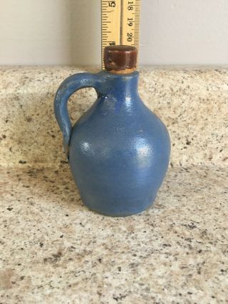 Vintage Small Stoneware Whiskey Jug Blue W/ Cork