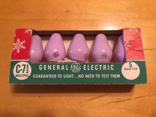 Vintage C7 Christmas Light Bulbs 5 Pink Ge In Pack Old Rare Usa