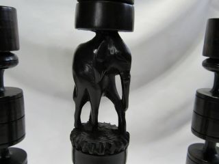 Vintage Set Carved Ebony Wood African Primitive Tribal Elephant Candle Holders 2