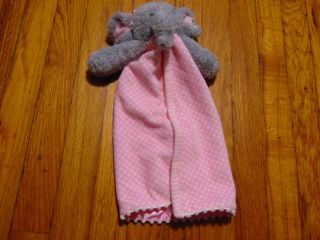 Rare Mudpie Security Blanket Gray Elephant Pink White Polka Dot Plush Satin
