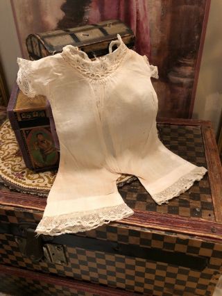Antique Cotton & Lace Trim Lady Doll Victorian 1 Piece Underwear