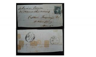 Rare 1853 Nsw Australia Part Cover To Stroud Ties 2d Blue On Blue Laureate Stamp