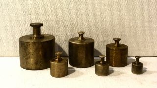 Set Of 6 Antique Brass Scale Weights Grams