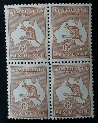 Rare 1932 - Australia Blk 4x6d Chestnut Kangaroo Stamps Mccofa Watermark Muh