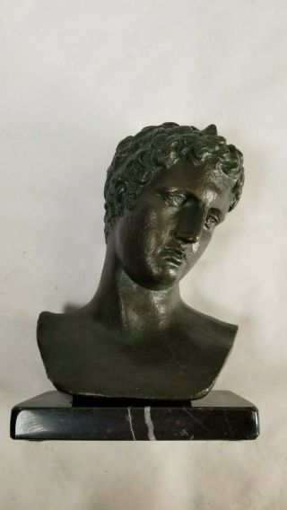 Hermes Bust Greek Mythology Roman God Bronze Talaria Sculpture Marble Base