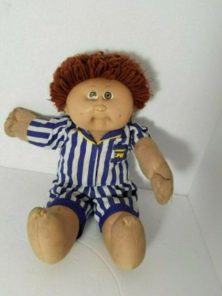 Vintage Cabbage Patch Kids Boy Doll Red Hair Brown Eyes Striped Pajamas 