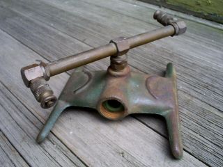 Antique Vintage Lafayette Cast Iron And Brass Lawn Sprinkler Dual Heads Rotating