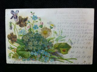 Antique Germany Secret Coded Numeric Message Flowers 1900 Postcard