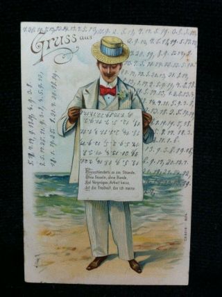Antique Germany Secret Coded Numeric Message Gruss Aus Man Paper 1900 Postcard
