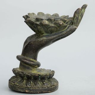 Collectable China Antique Bronze Carved Buddha Hand Lotus Auspicious Candlestick