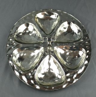 Rare Michael Aram Silver Dimpled Glass Oyster Server Plate W/ Mcm Handle Platter