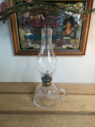 Vintage Antique Small Clear Glass Finger Oil Lamp