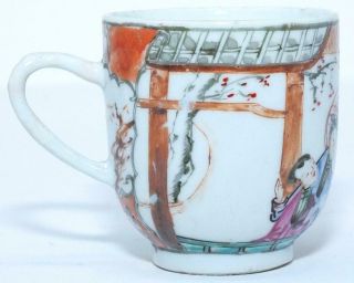 CHINESE 18th C FAMILLE ROSE COFFEE CUP WITH MANDARIN FIGURES 1 3