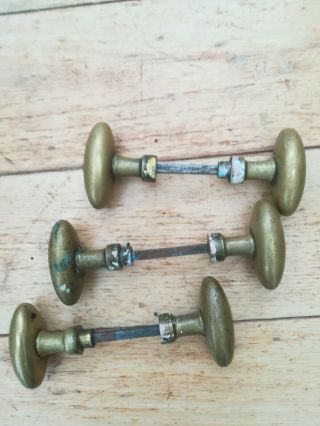 Vintage Reclaimed French Brass Oval Door Handles/knobs X 3