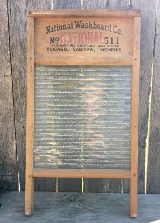 Antique Atlantic No.  511 National Washboard Co.  W/ Glass Farmhouse Primitive