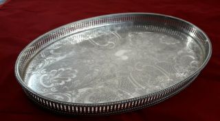 Vintage Sheffield Silver Plate On Copper Gallery Serving Tea Tray Vgc