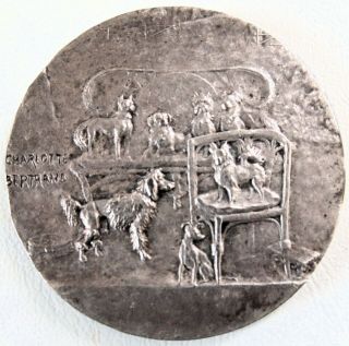 Antique French Silvered Bronze Dog Medal By Charlotte Bertrand