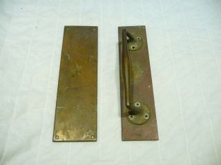 Antique 1920s Single Bronze/brass Door Handle Shop Pull And Finger Plate 10 "