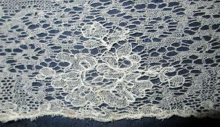 Long Length Of Antique Embroidered Gossamer Fine Cotton Net Lace 126 " X 8 "