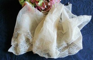LONG LENGTH OF ANTIQUE EMBROIDERED GOSSAMER FINE COTTON NET LACE 126 