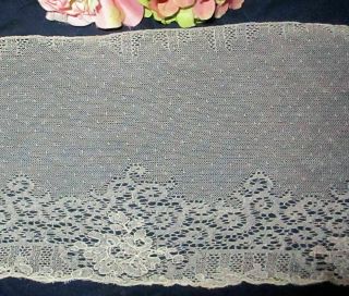 LONG LENGTH OF ANTIQUE EMBROIDERED GOSSAMER FINE COTTON NET LACE 126 