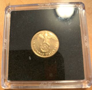 Rare German Nazi Wwii Gold Plated 1 Reichspfennig & Hitler Coin Eagle & Swastika