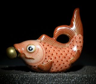 Unusual Chinese Ancient Enamel Glazed Porcelain Fish Shaped Snuff Bottle 2.  55 "