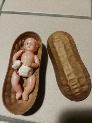 Vintage Antique Paper Mache Peanut & Celluliod Baby Doll Made In Japan