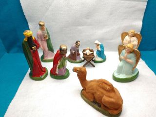 Antique Vintage Nativity Set Of 9 Paper Mache Composition Made In Germany Evc