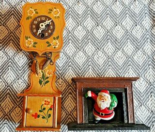 Vintage Doll House Furniture; Real German Grandfather Clock Chimney Santa Claus