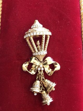 Elegant Vintage St.  John Holiday Brooch Pin Christmas Bells On Lantern.  Rare