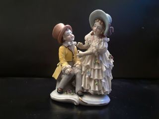 Dresden Lace Sitzendorf Antique Porcelain Figurine Germany Happy Couple