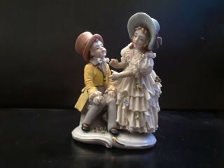 Dresden Lace Sitzendorf Antique Porcelain Figurine Germany Happy Couple 2