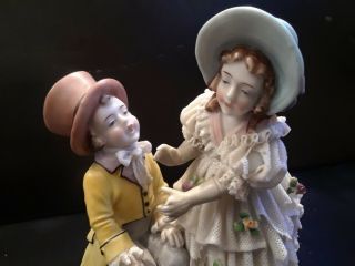 Dresden Lace Sitzendorf Antique Porcelain Figurine Germany Happy Couple 3