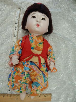Rare Antique Japanese ichimatsu Gofun BABY DOLL w/ sheen Non - cryer 3