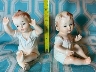 2 Vintage 1950s Piano Babies Baby Porcelain Ceramic 5” Boy & Girl Figurines 50s